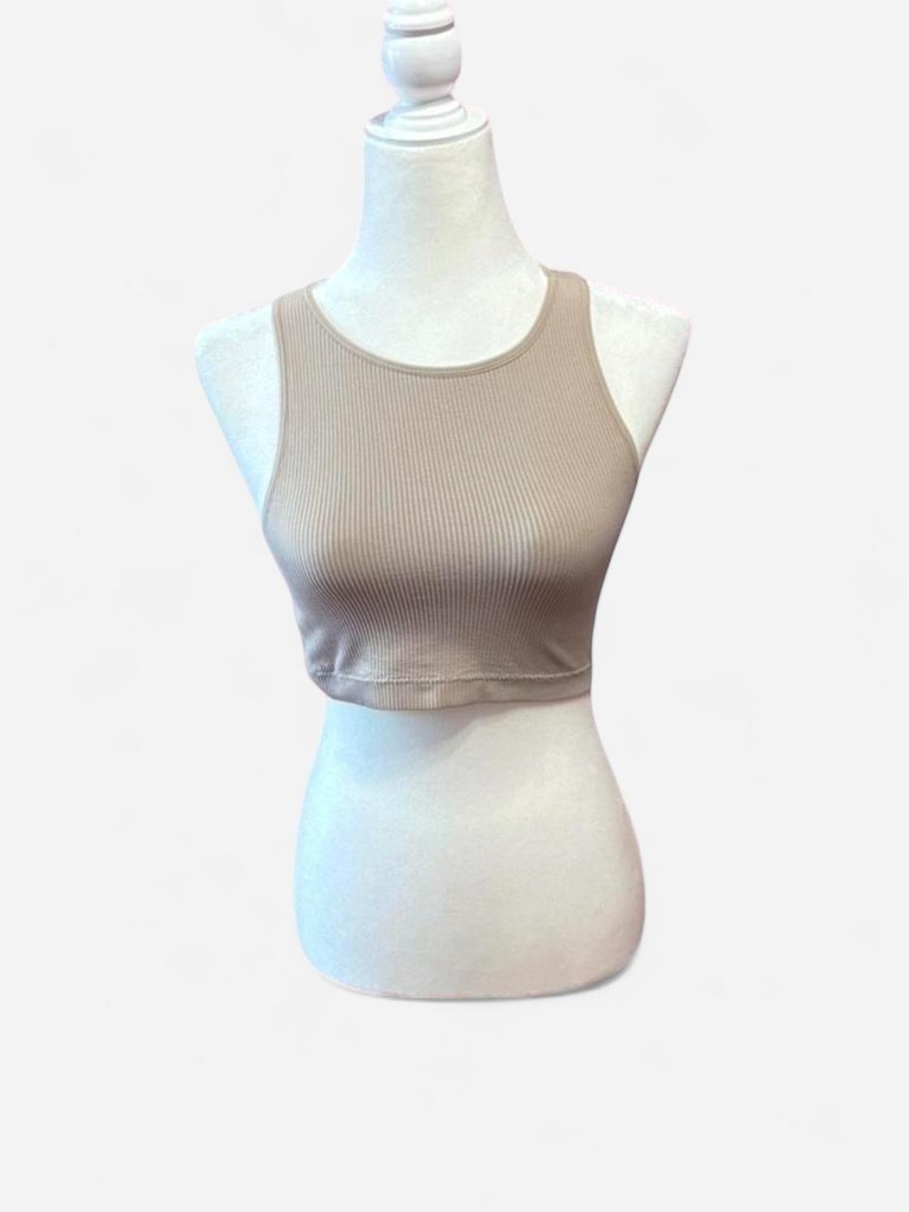 Garage Ribbed Crop Tank Top - Taupe